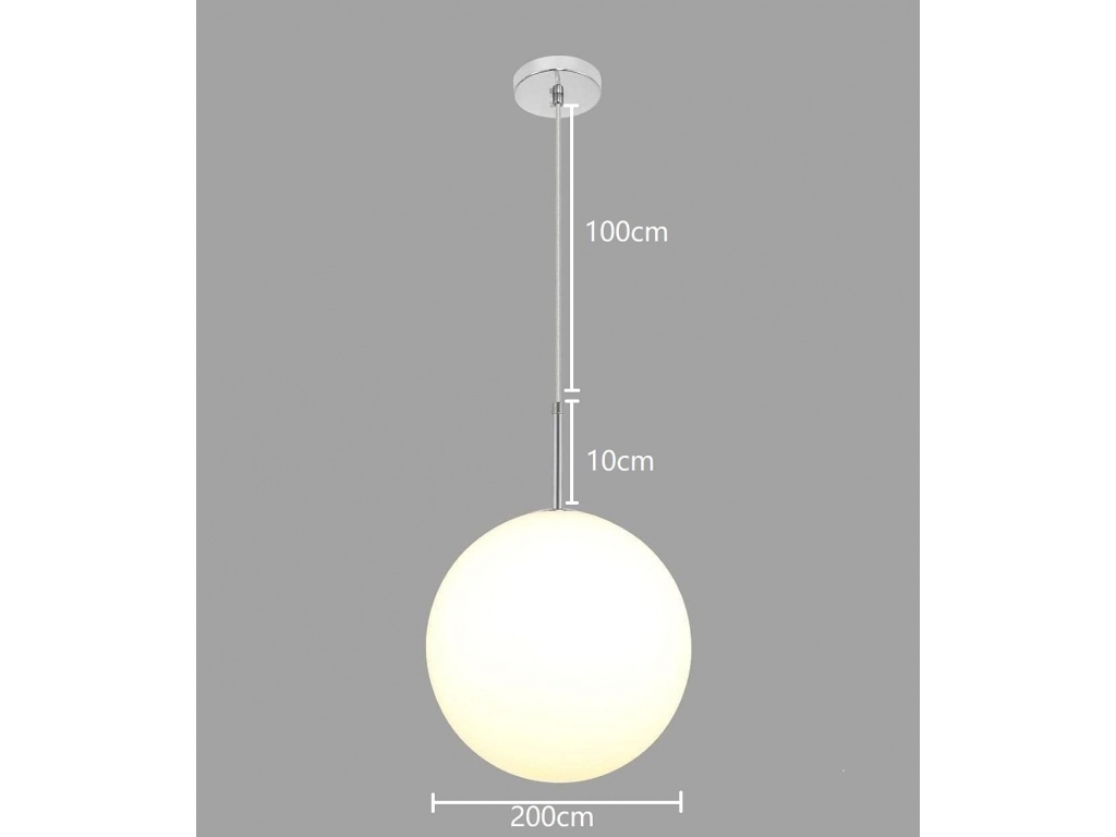 Lampada a sospensione a forma di sfera con paralume in vetro diametro 20 cm  color argento