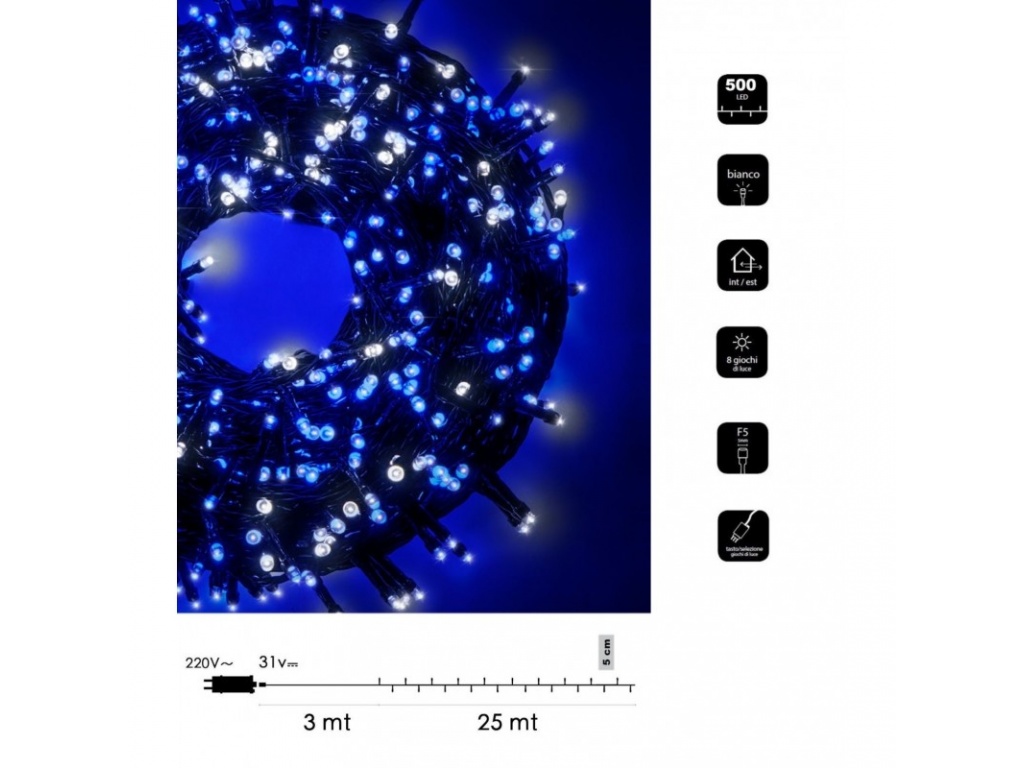 Catena di luci bicolore Natale 500 led serie luminosa natalizie cavo verde  albero feste decorativa luce