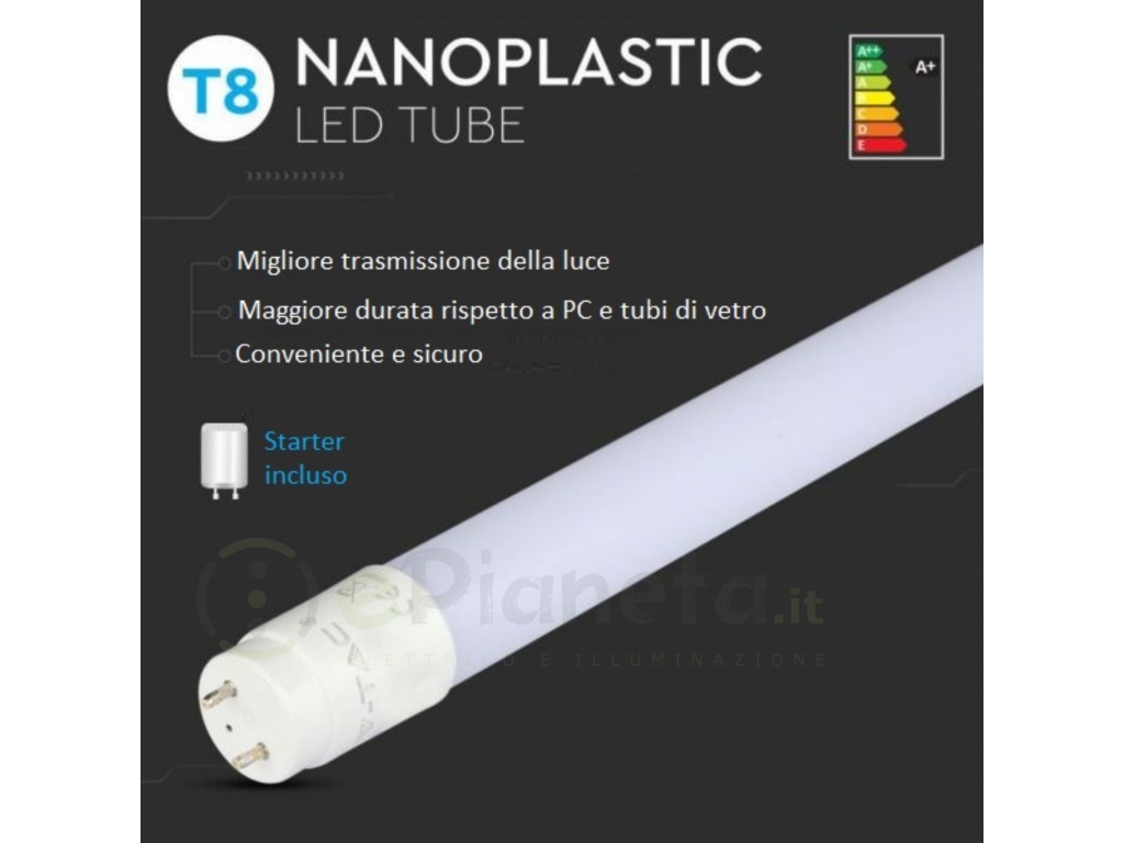 V-TAC VT-1577 Tube néon Led 150cm lumière 6500k blanc froid en  nanoplastique 20W T8 G13 - sku 216310