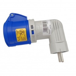 Adattatore da civile a industriale con spina schuko 2P + T 16A e presa CEE 6H 2P + T 230V 90°