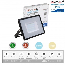 V-TAC PRO VT 30 Faro led 30W ultrasottile slim da esterno proiettore faretto impermeabile IP65 nero luce fredda  naturale