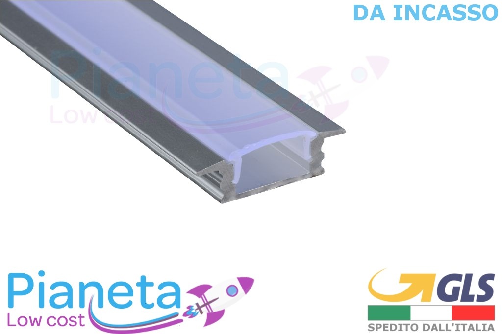 Profilo Alluminio 2M per Strisce Strip LED Barra Rigida incasso