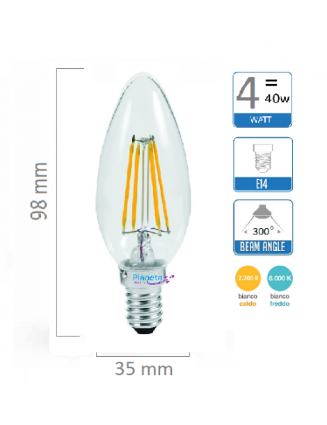 LED-fiamma6wf - LAMPADINE LED 220V - ledleds - LAMPADA LAMPADINA LED E14  FIAMMA COLPO DI VENTO 6W V-TAC LUCE FREDDA 6500 K
