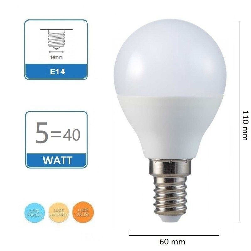 Lampadina led globo G45 E14 6w attacco piccolo sfera bianco basso consumo  luce fredda naturale calda