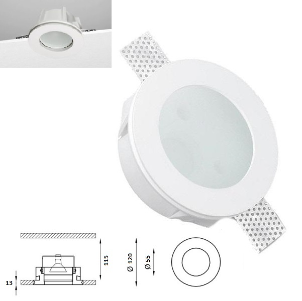 Porta Faretto FISSO in GESSO VETRO SATINATO Incasso Lampadine LED FARETTO  GU10