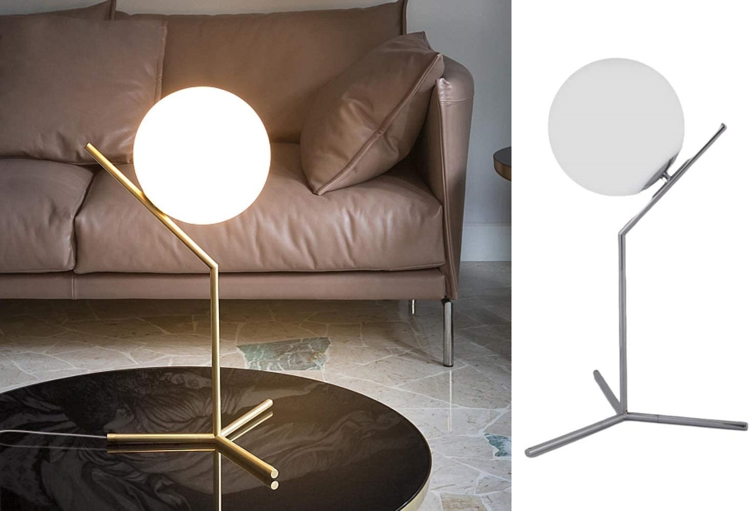 Lampada scrivania ramo con sfera E27 oro argento luce tavolo moderno  minimal led