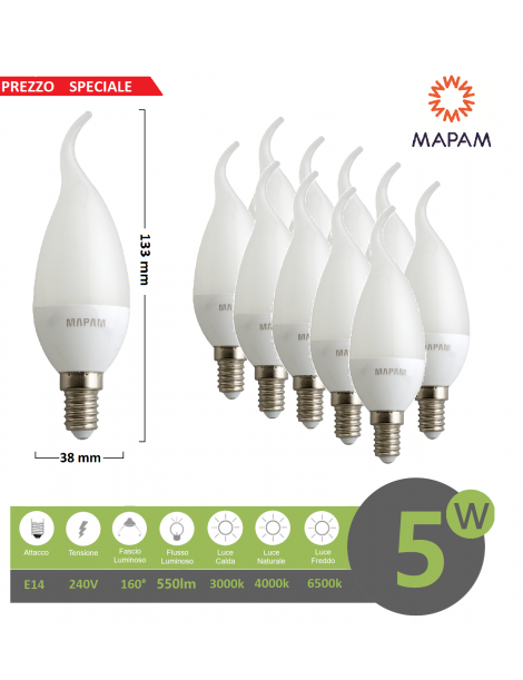 Lampadine LED E27 E14 GU10 4W-15w altissima qualità Candela Sfera