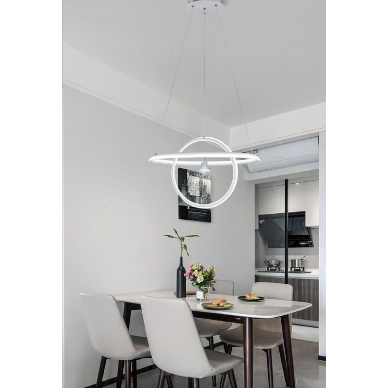 Lampadario sospeso led cerchi 70w bianco design moderno pendente circolare  luce fredda naturale calda