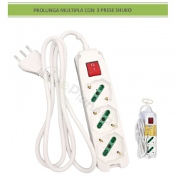 Multipresa prolunga elettrica con 3 prese shuko 16A 250V ciabatta bianco cavo 1.5 mt con interruttore