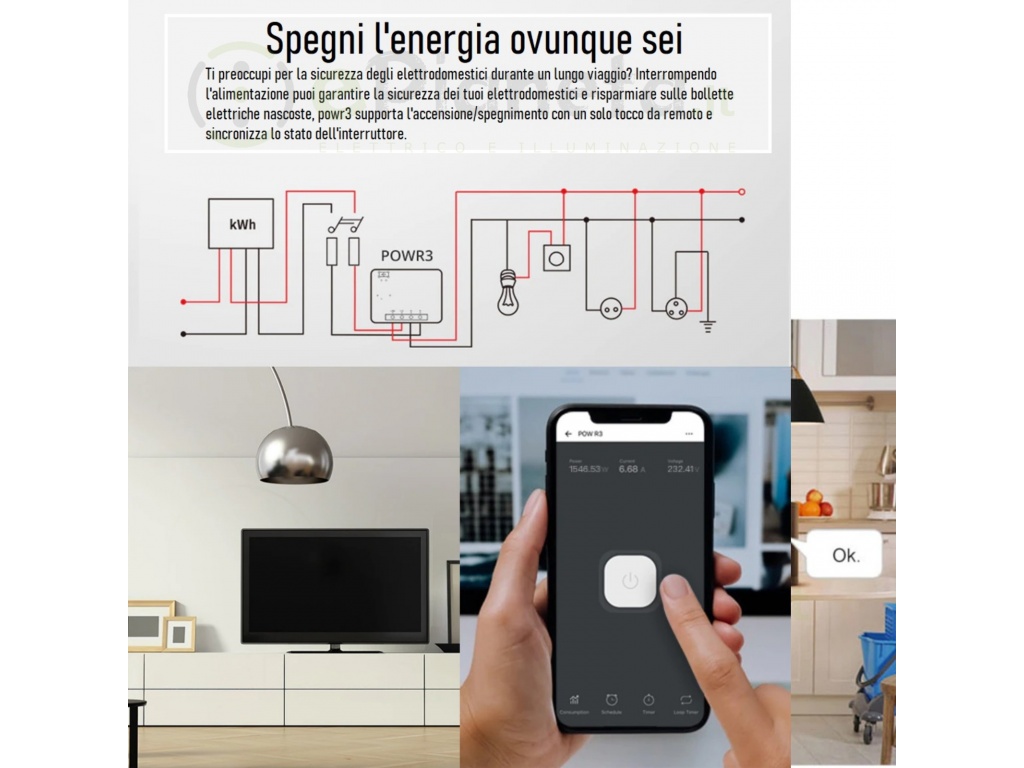 Interruttore 25A contatore energia Wireless per controllo remoto luci  domotica con Alexa Google home smartphone SONOFF